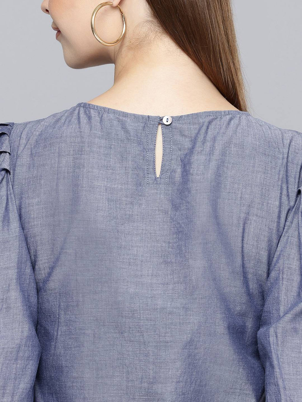 Scoup Floral Embroidered Chambray Top