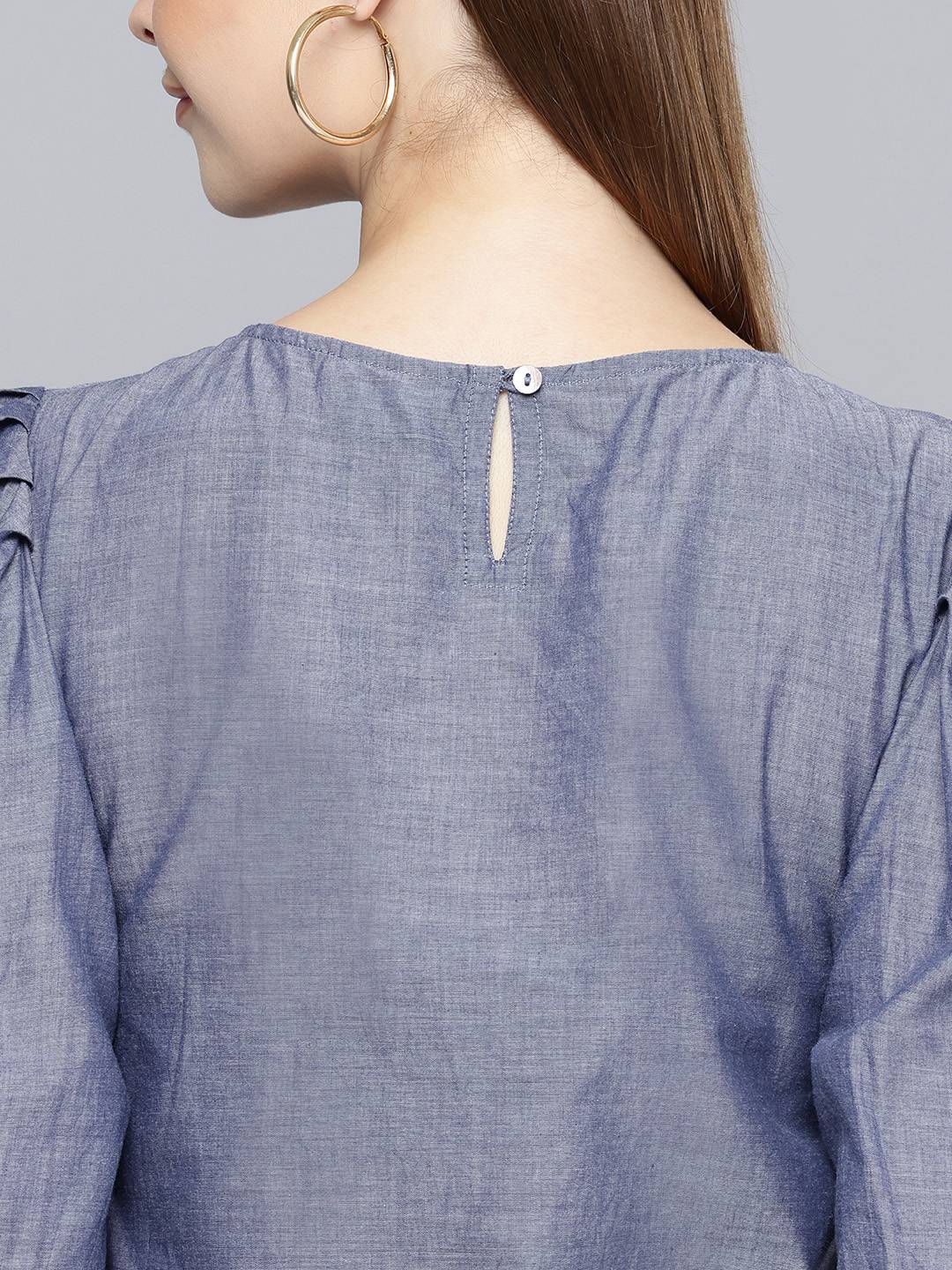 Scoup Floral Embroidered Chambray Top