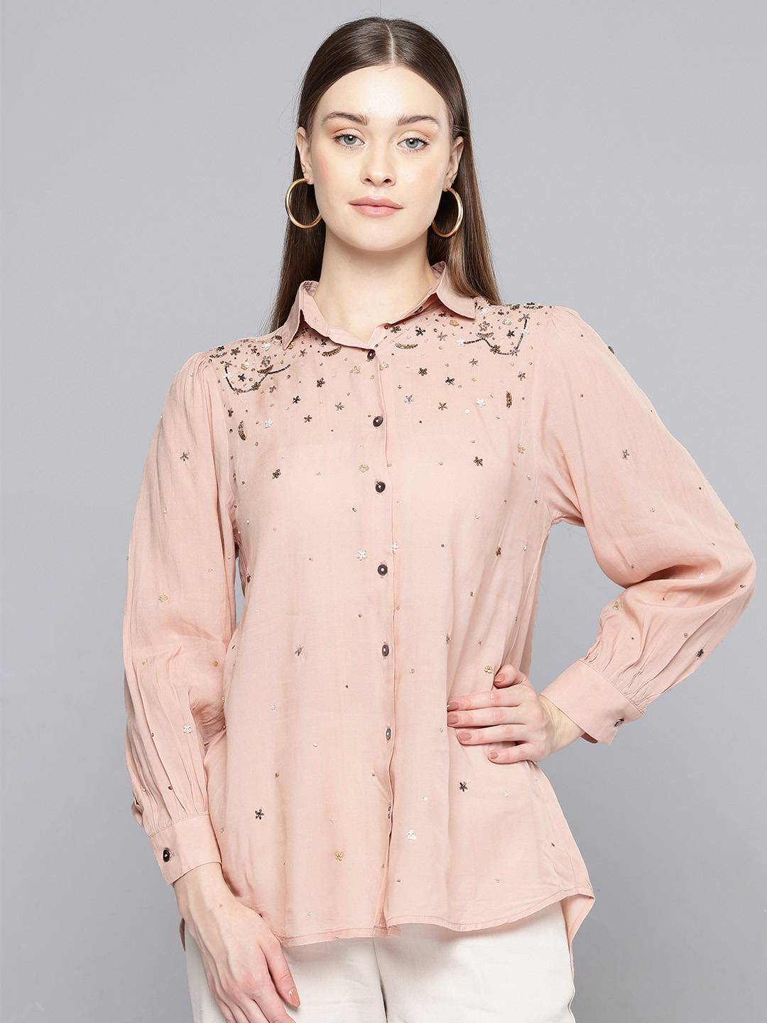 Scoup Dusty peach hand embellished shirt