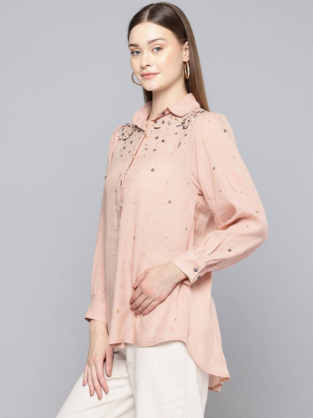 Scoup Dusty peach hand embellished shirt