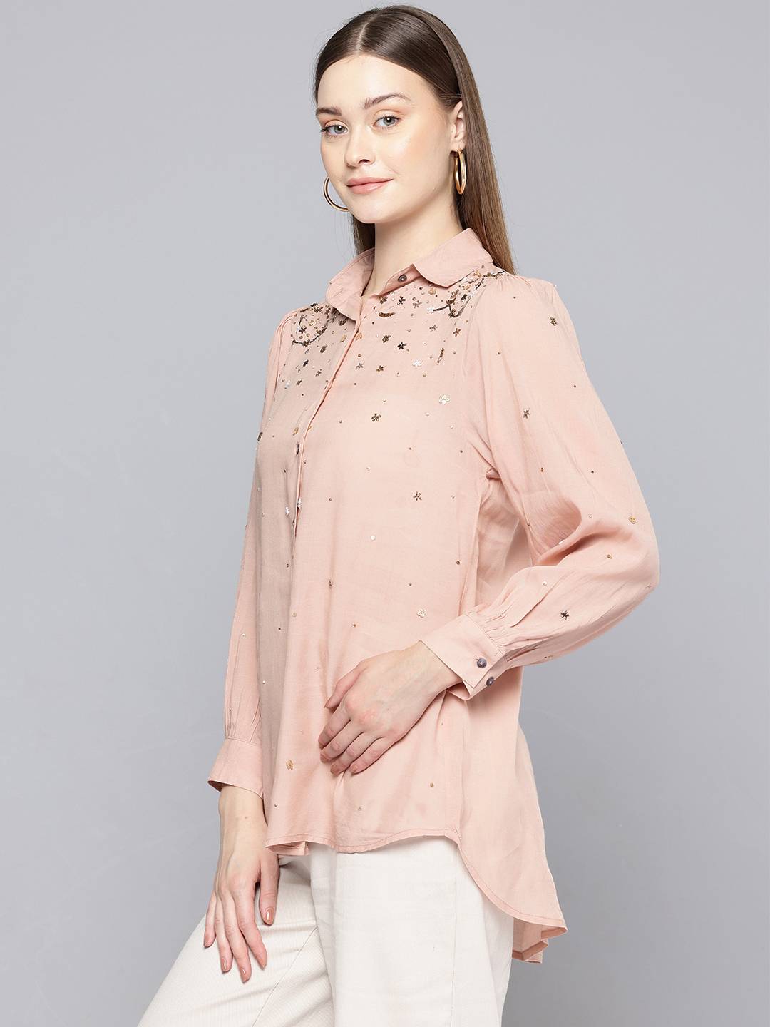 Scoup Dusty peach hand embellished shirt