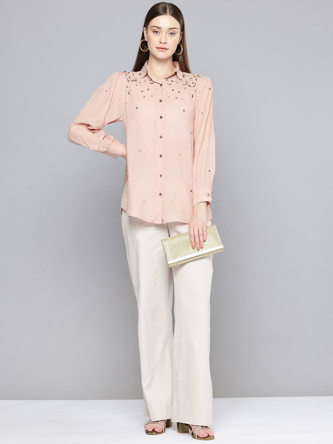 Scoup Dusty peach hand embellished shirt