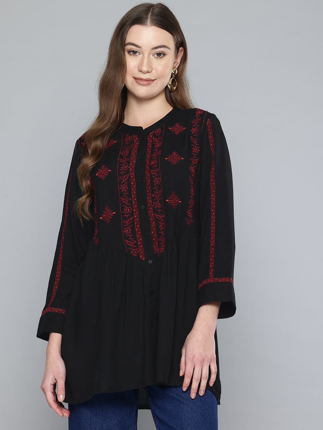 Black Embroidered Rayon Tunic