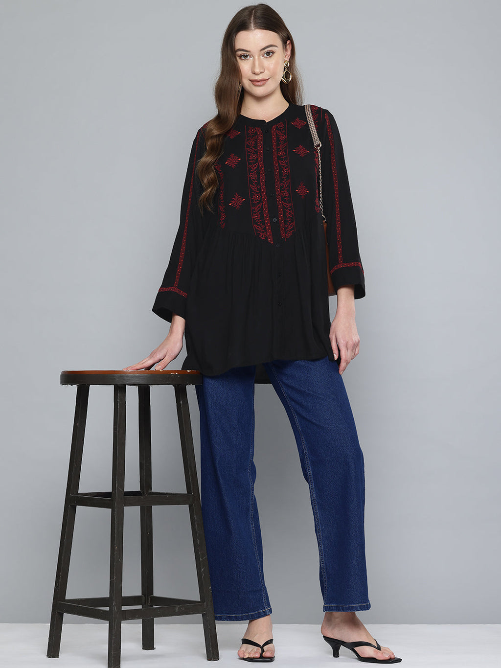Black Embroidered Rayon Tunic