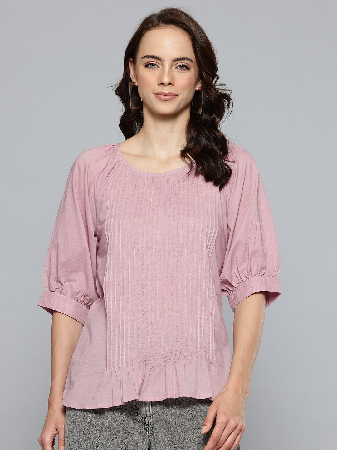 Puff Sleeve Purple Cotton Top