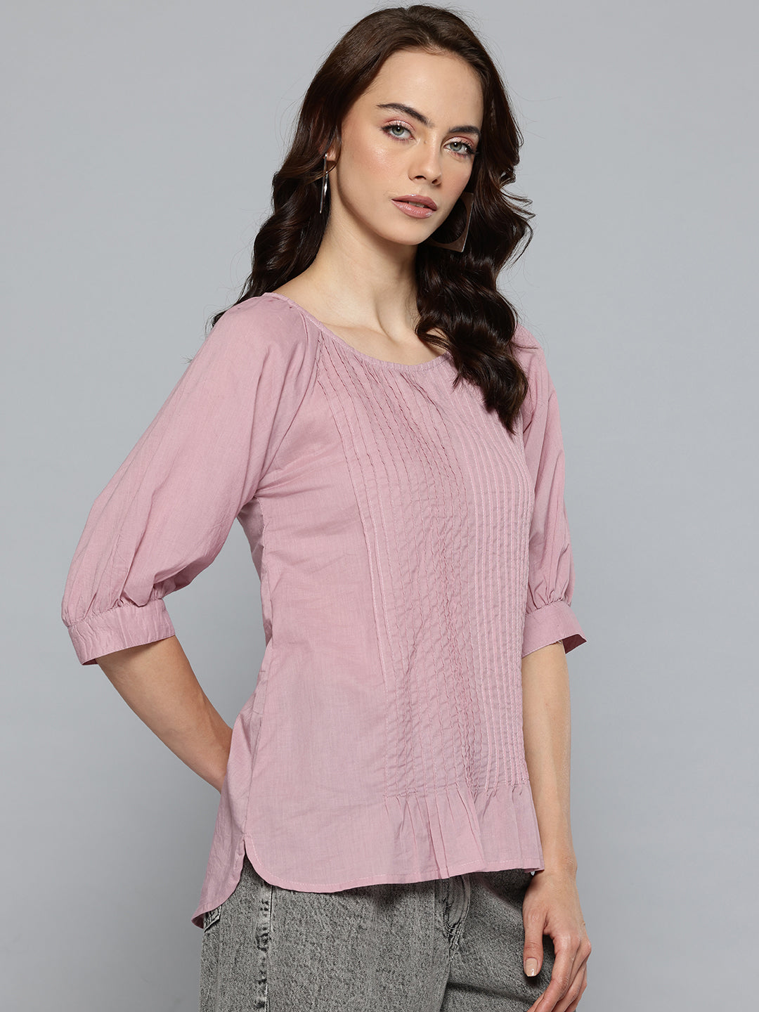 Puff Sleeve Purple Cotton Top