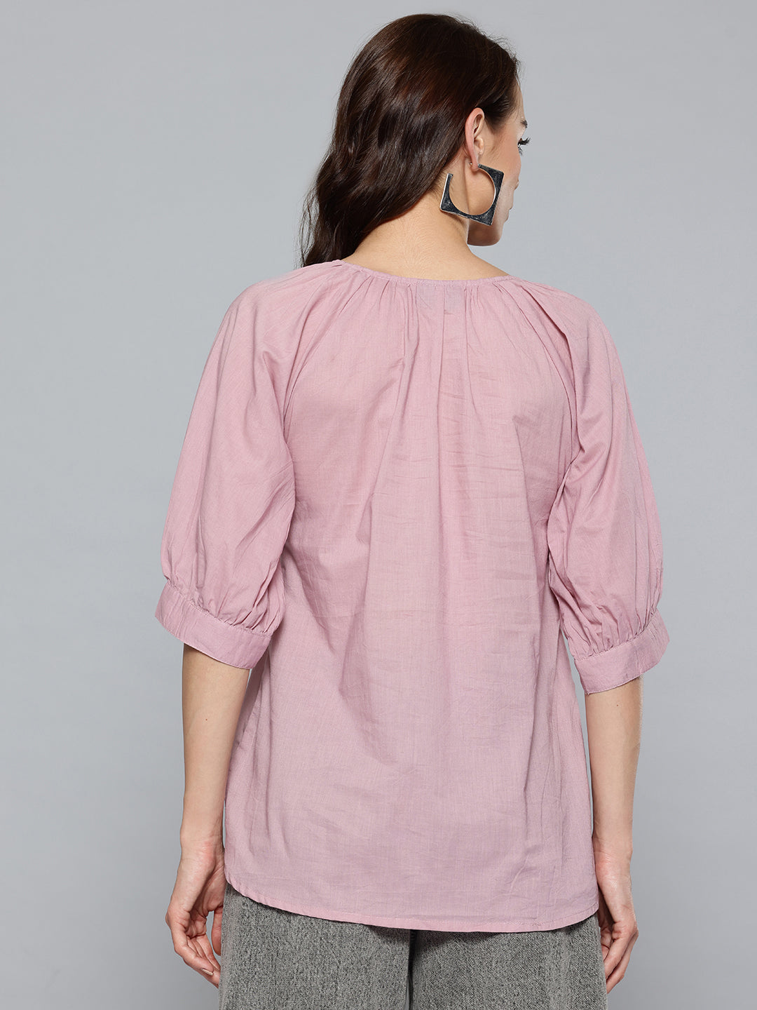 Puff Sleeve Purple Cotton Top