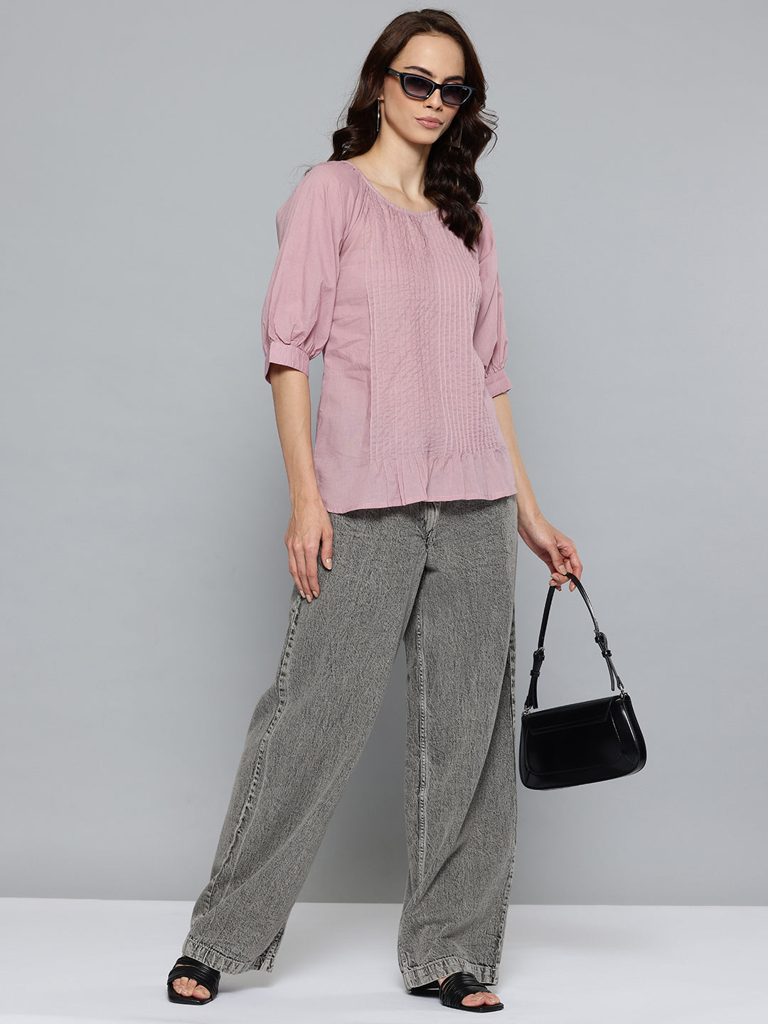 Puff Sleeve Purple Cotton Top