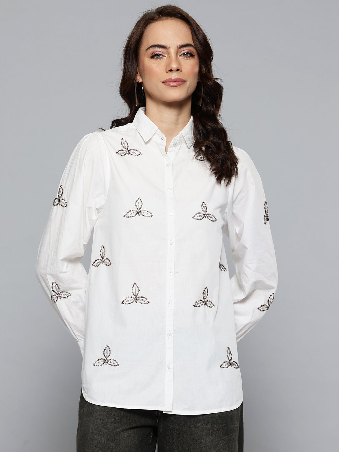 White embellished poplin shirt