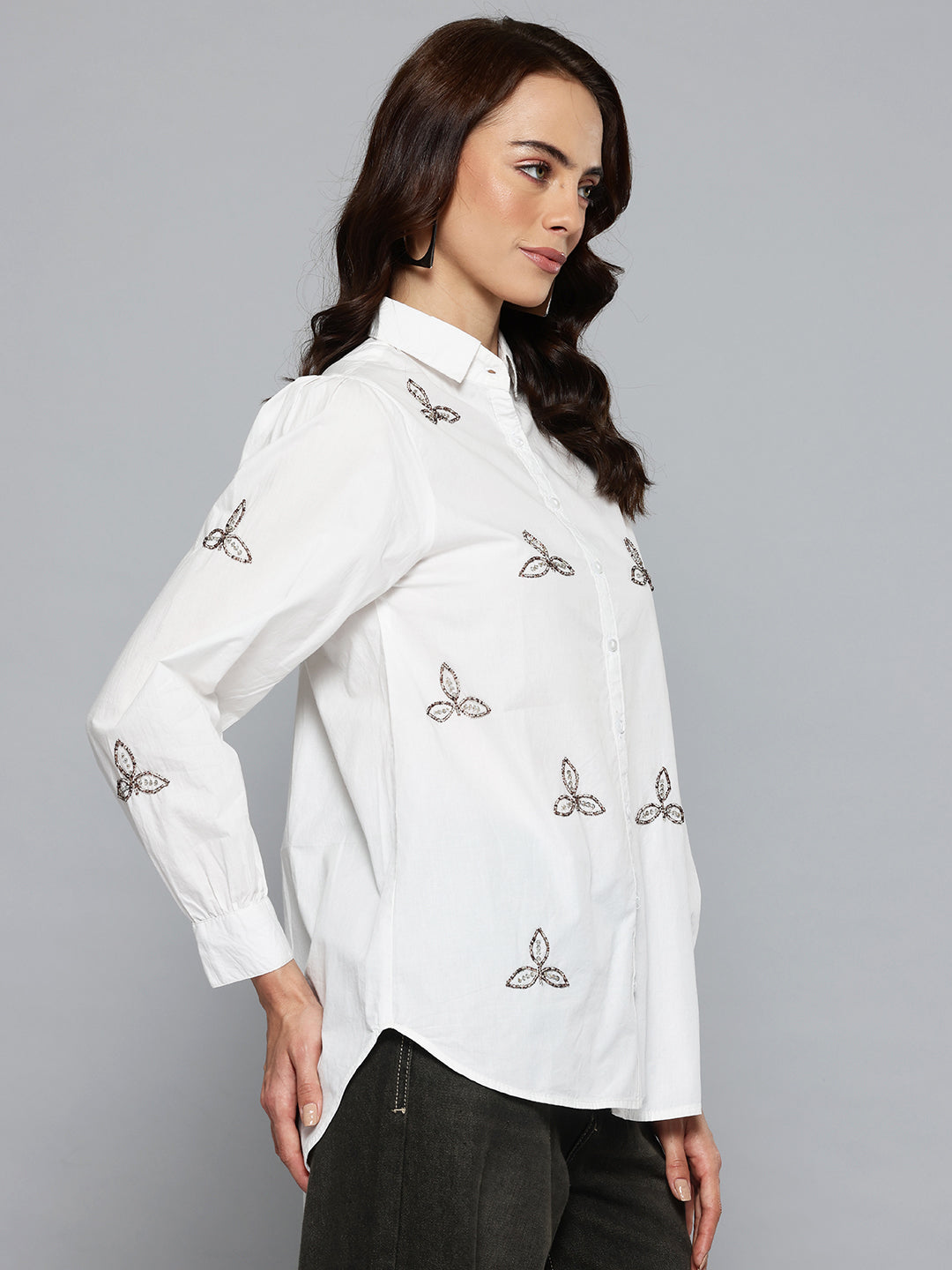 White embellished poplin shirt