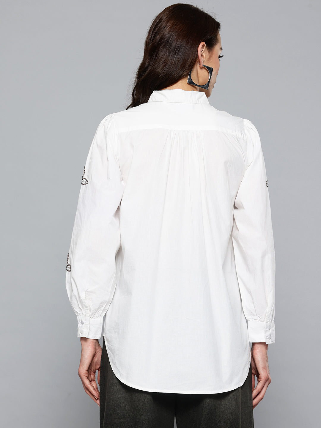 White embellished poplin shirt