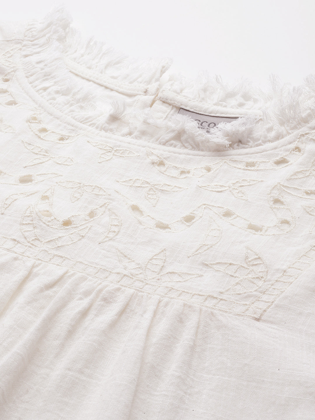 Off white Solid A-Line Pure Cotton Top