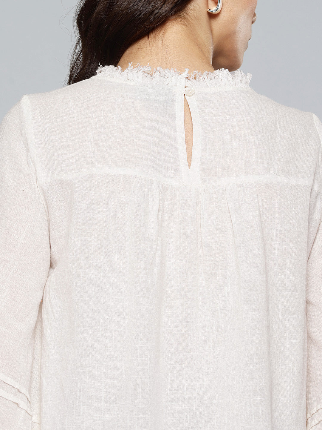 Off white Solid A-Line Pure Cotton Top