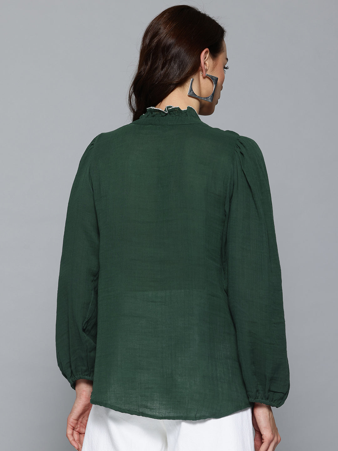 Green top- frill detail cotton top