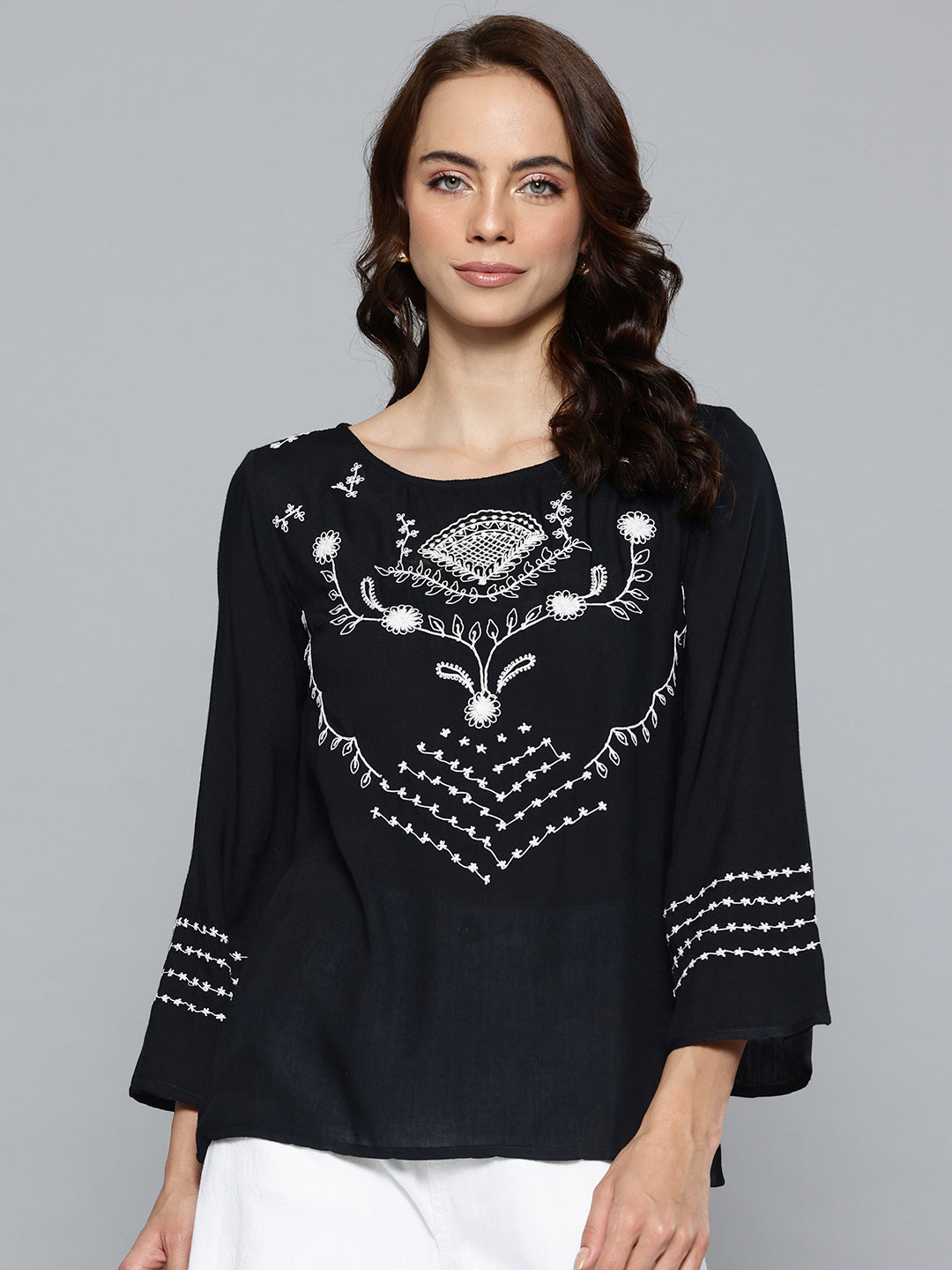 Thread embroidered Rayon top