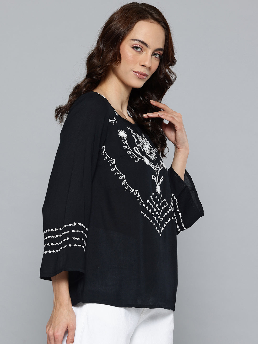 Thread embroidered Rayon top