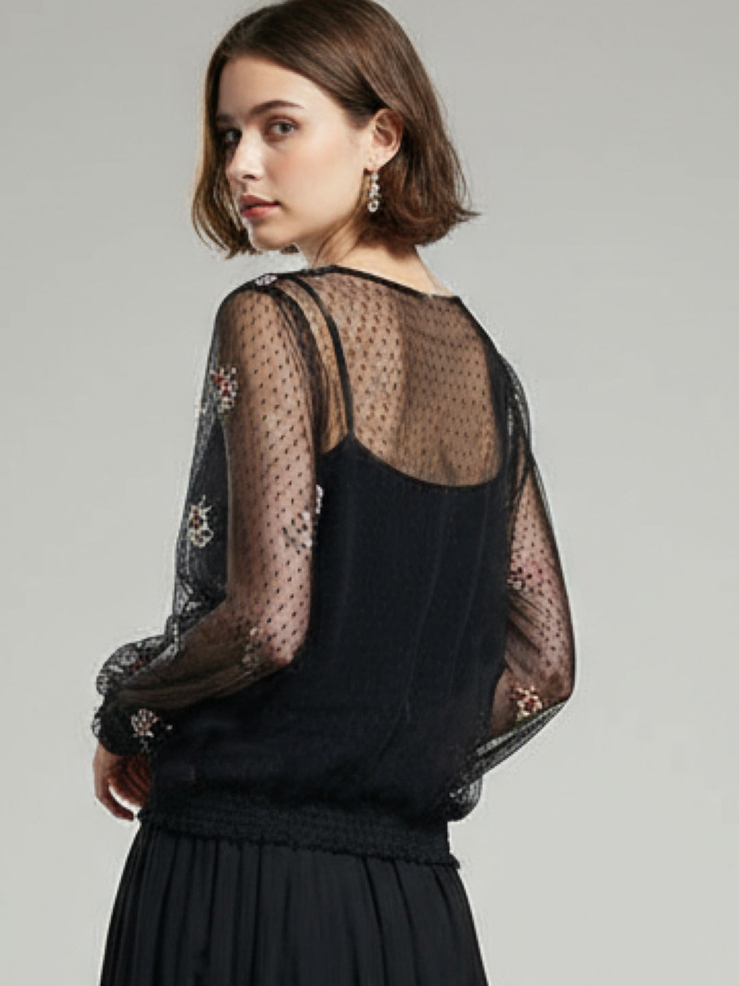Embroidered Mesh Top & Long skirt cord-set
