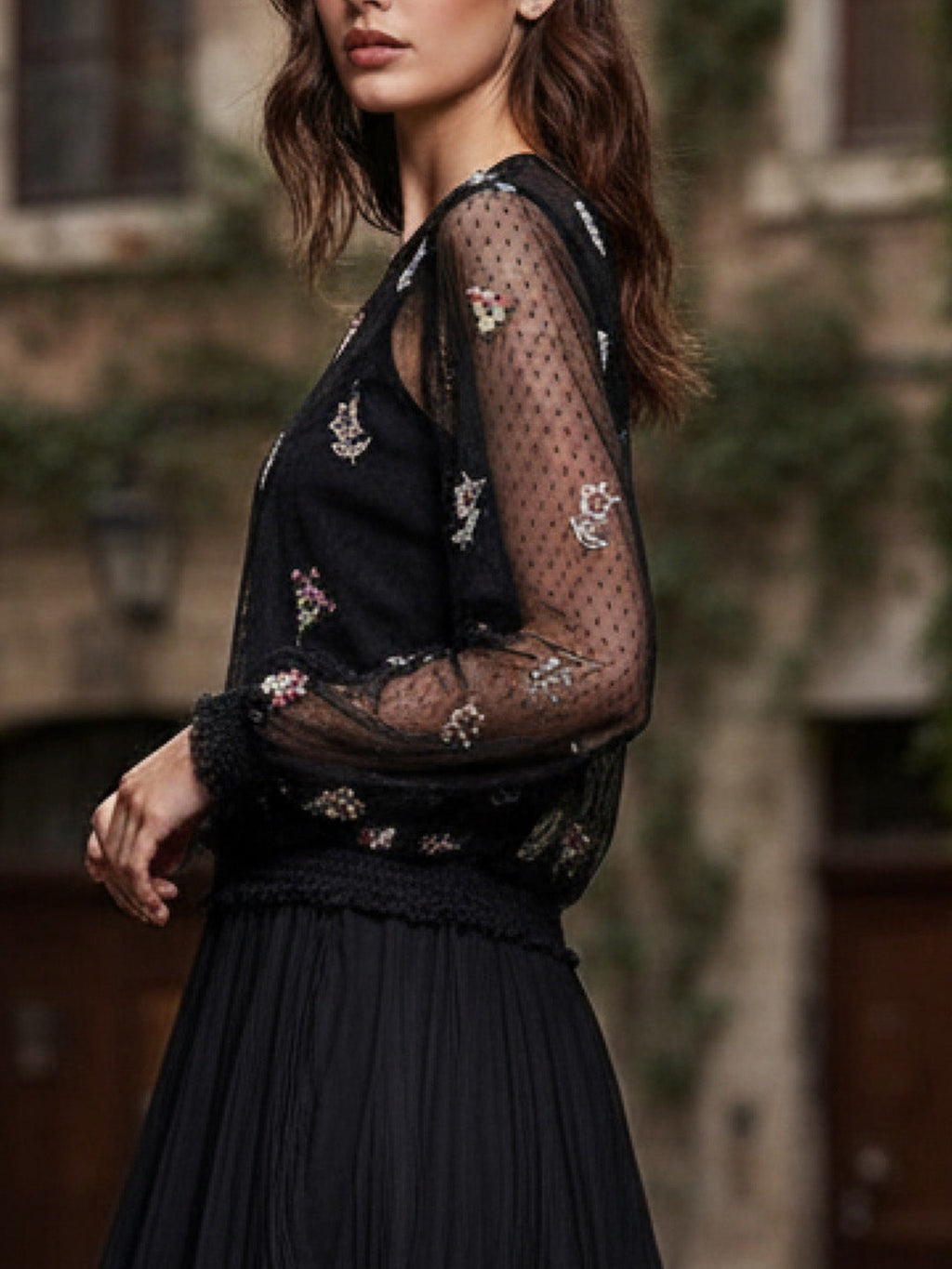 Embroidered Mesh Top