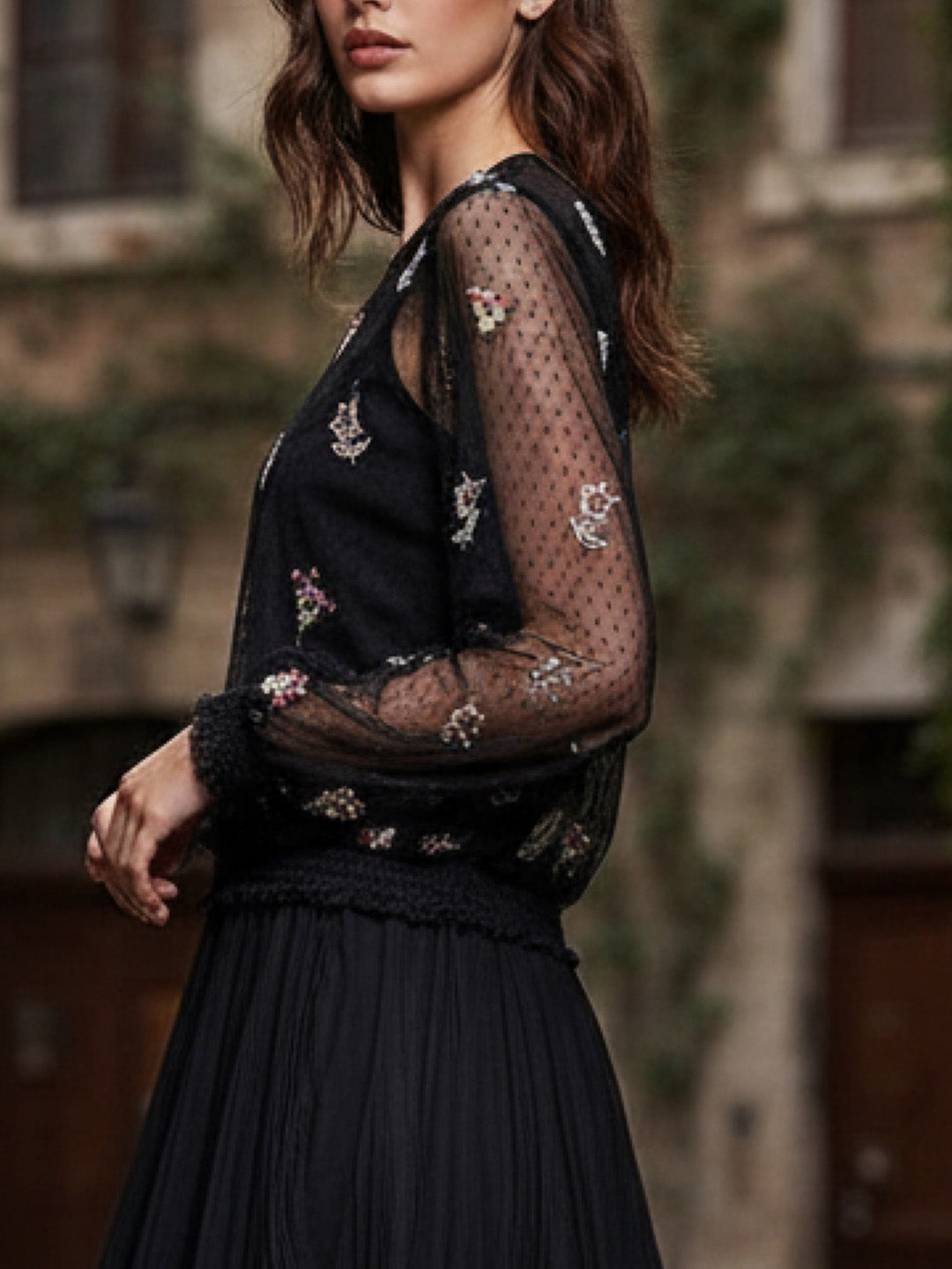 Embroidered Mesh Top