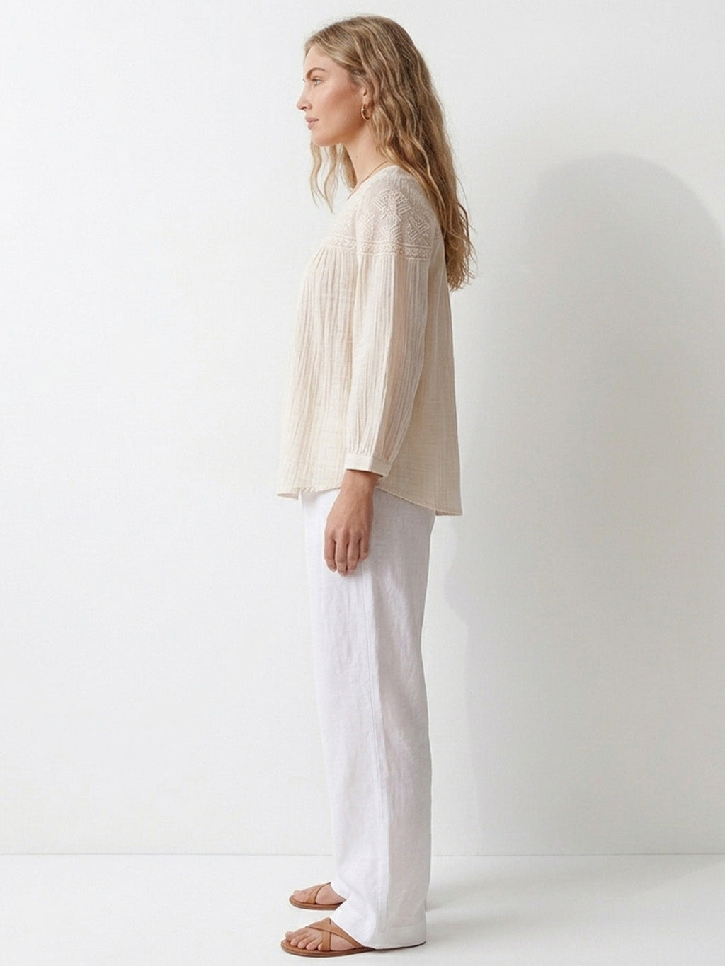 Embroidered Yoke Cotton Top