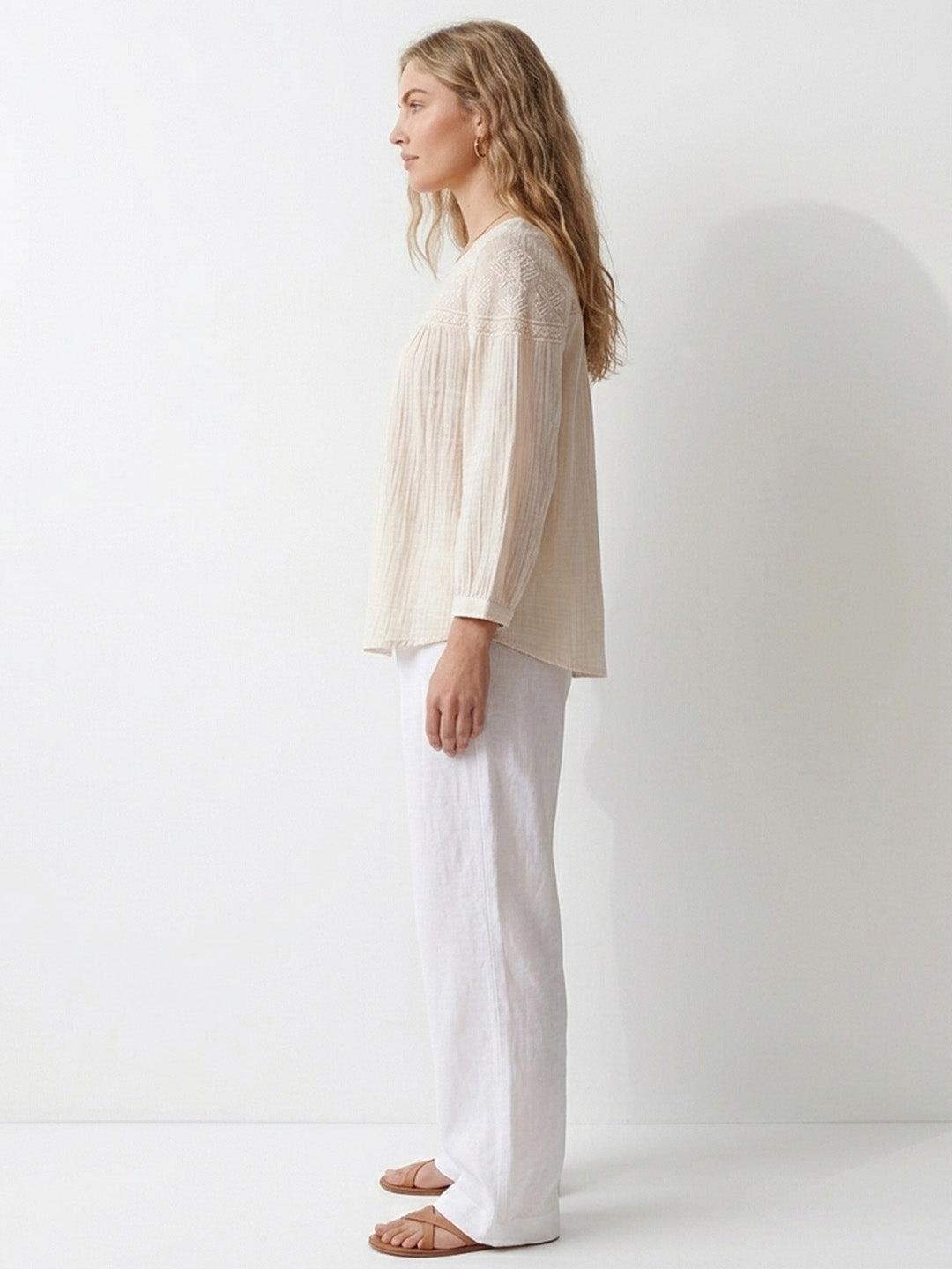 Embroidered Yoke Cotton Top