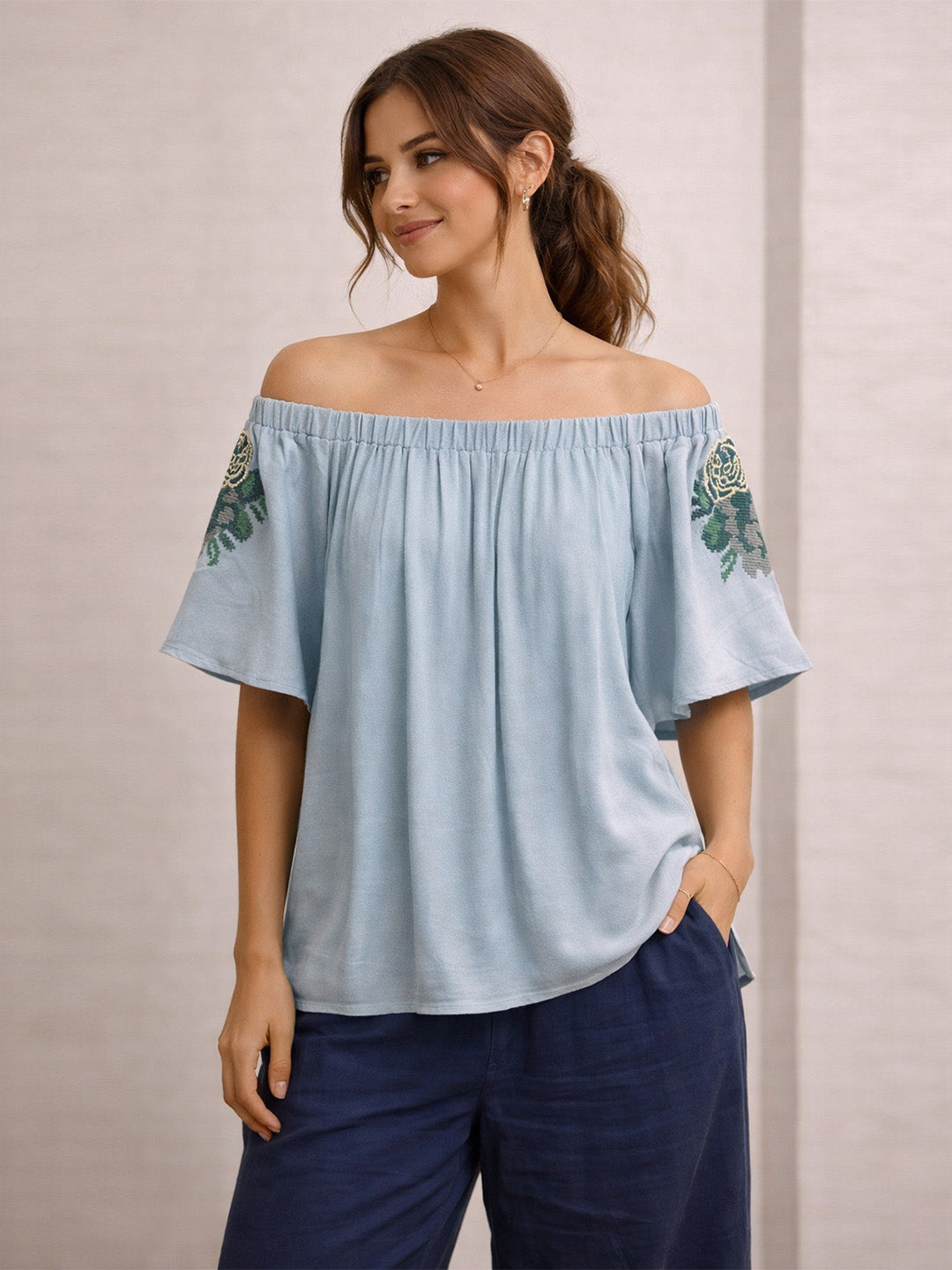 Off-shoulder Embroidered Top