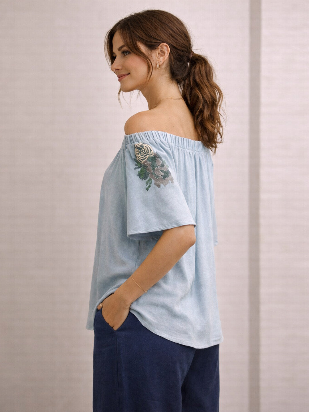 Off-shoulder Embroidered Top