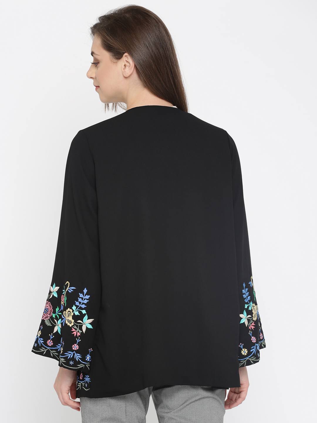 Scoup Multi Color Black Embroidered Shrug