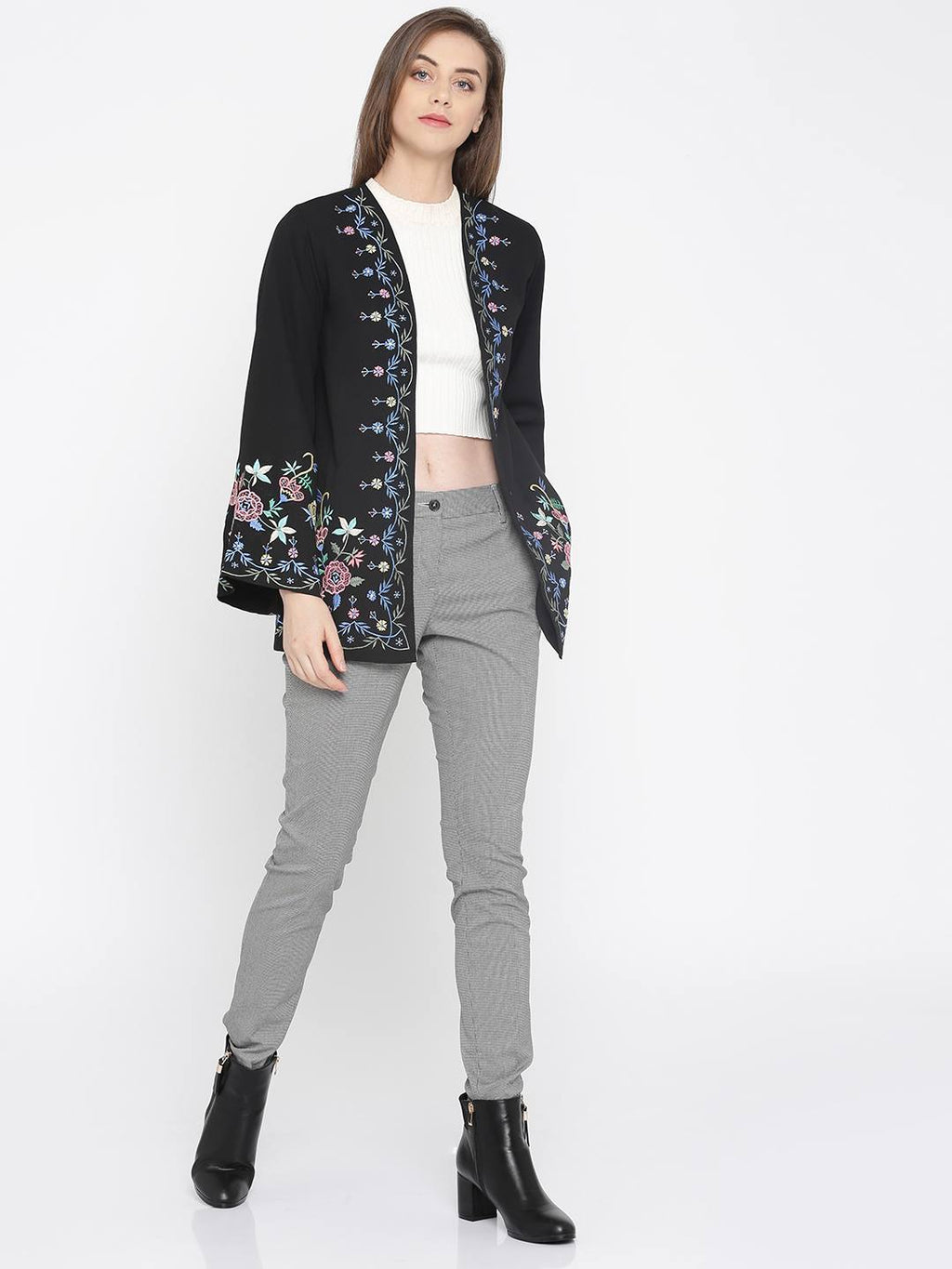 Scoup Multi Color Black Embroidered Shrug