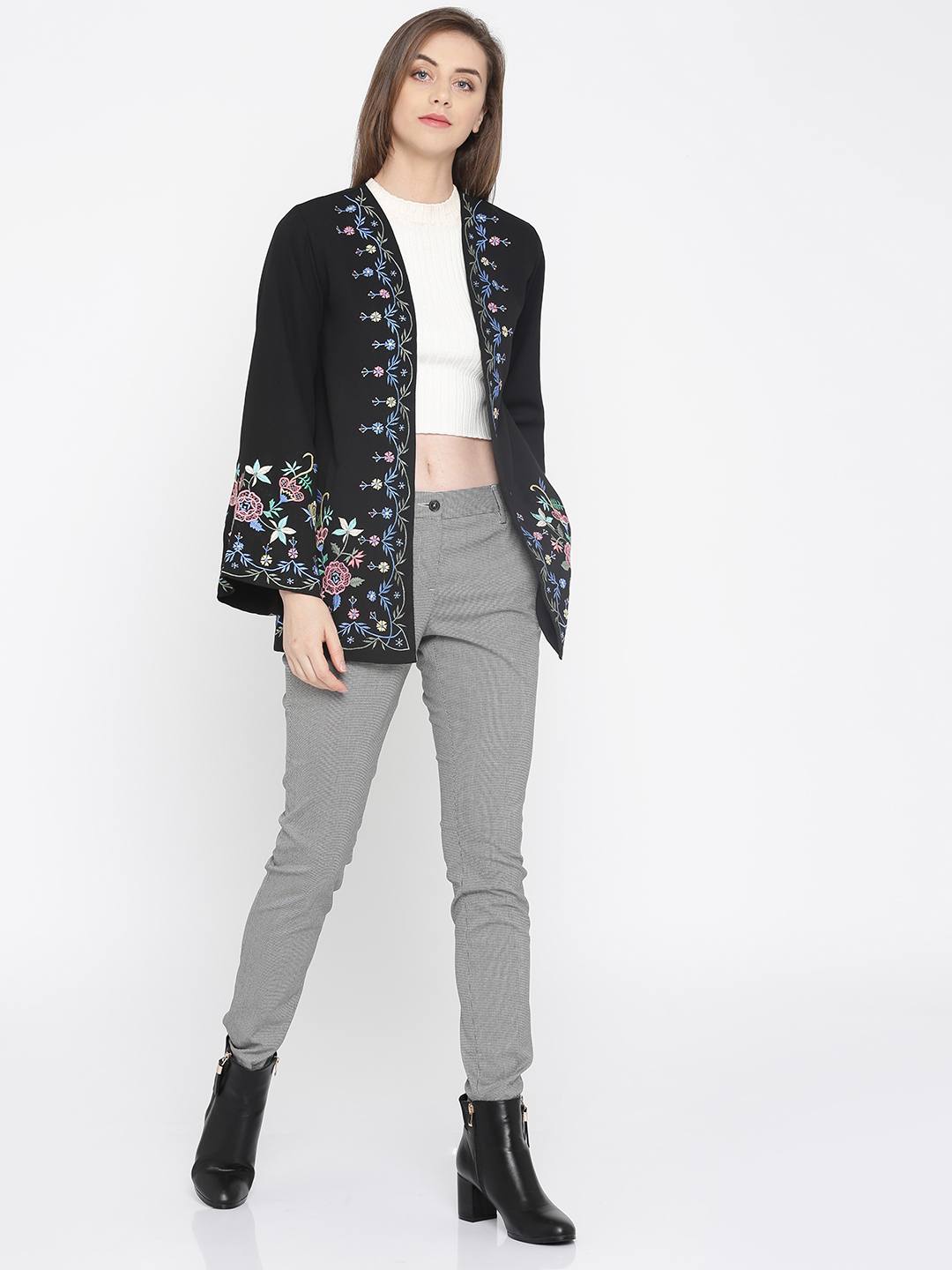 Scoup Multi Color Black Embroidered Shrug