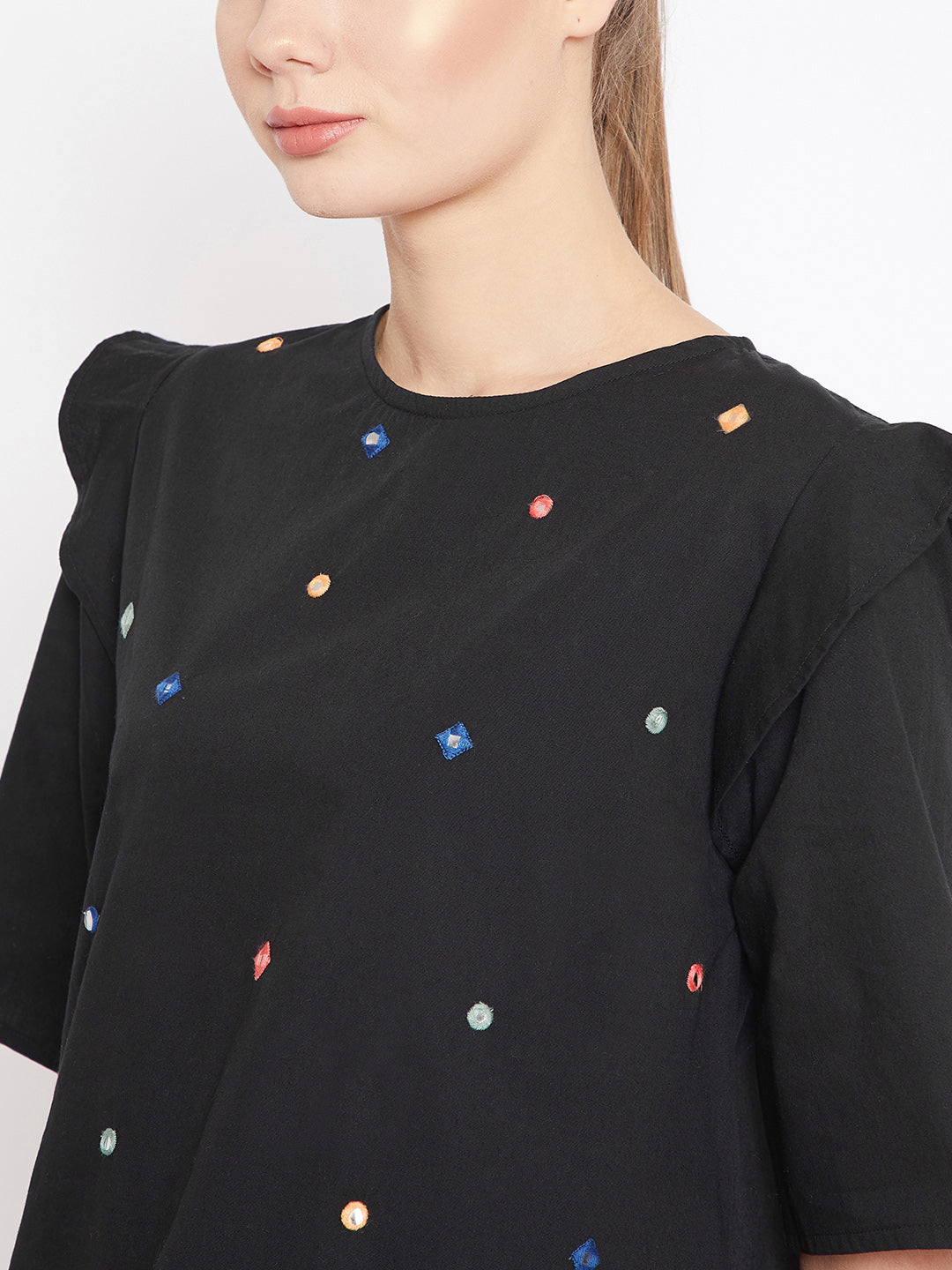 Scoup Black Embroidered A-Line Top