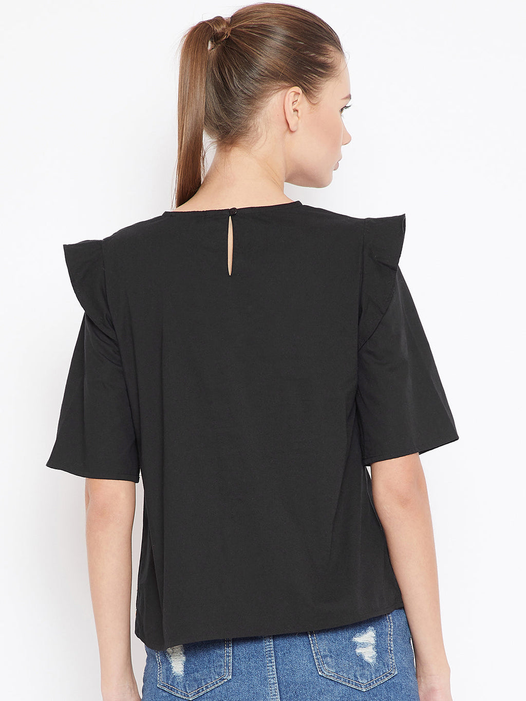 Scoup Black Embroidered A-Line Top