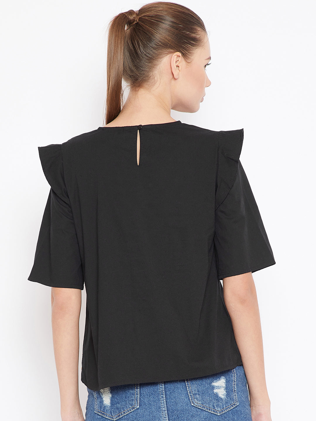 Scoup Black Embroidered A-Line Top