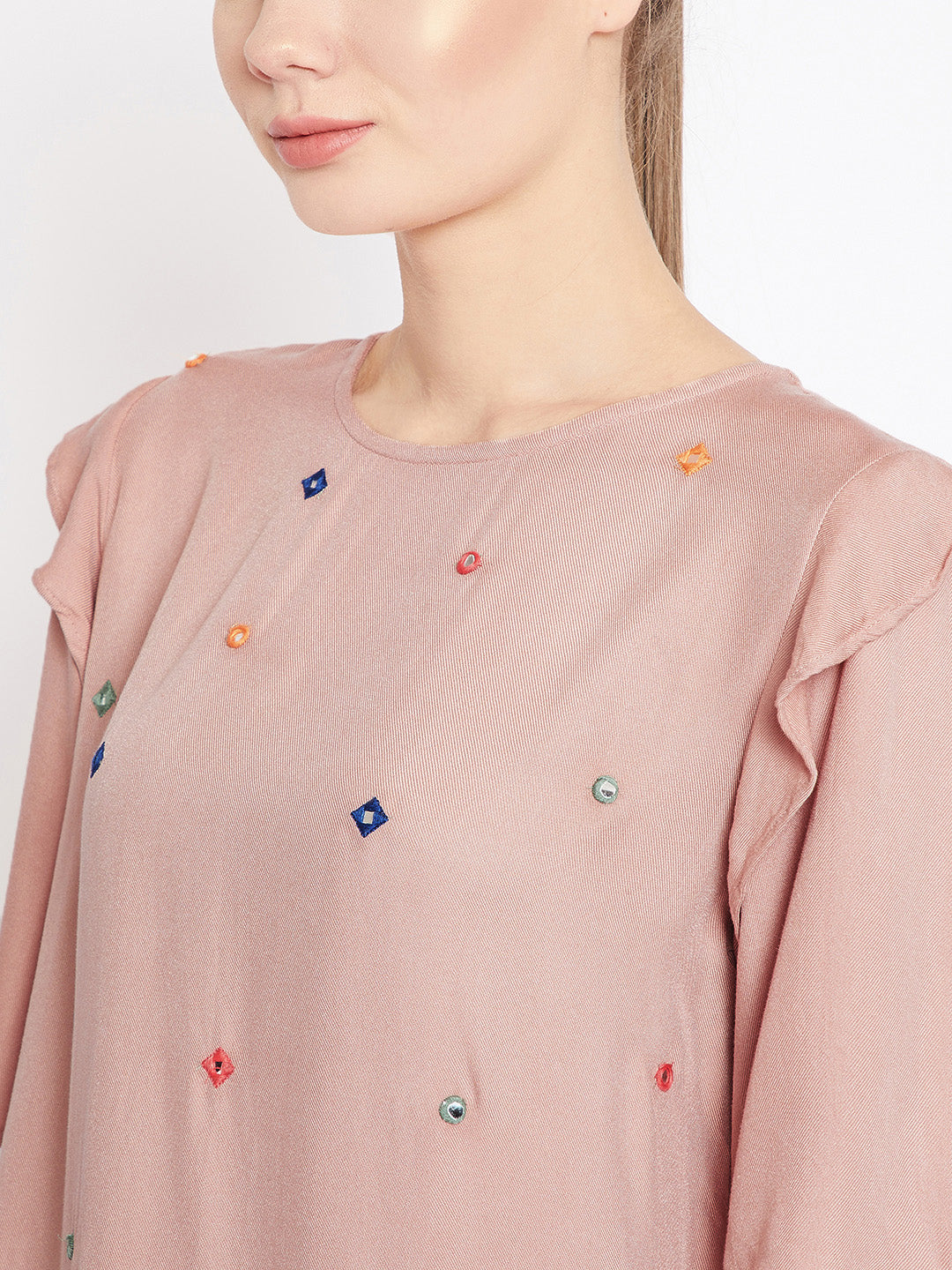 Scoup Peach-Coloured Embroidered Top