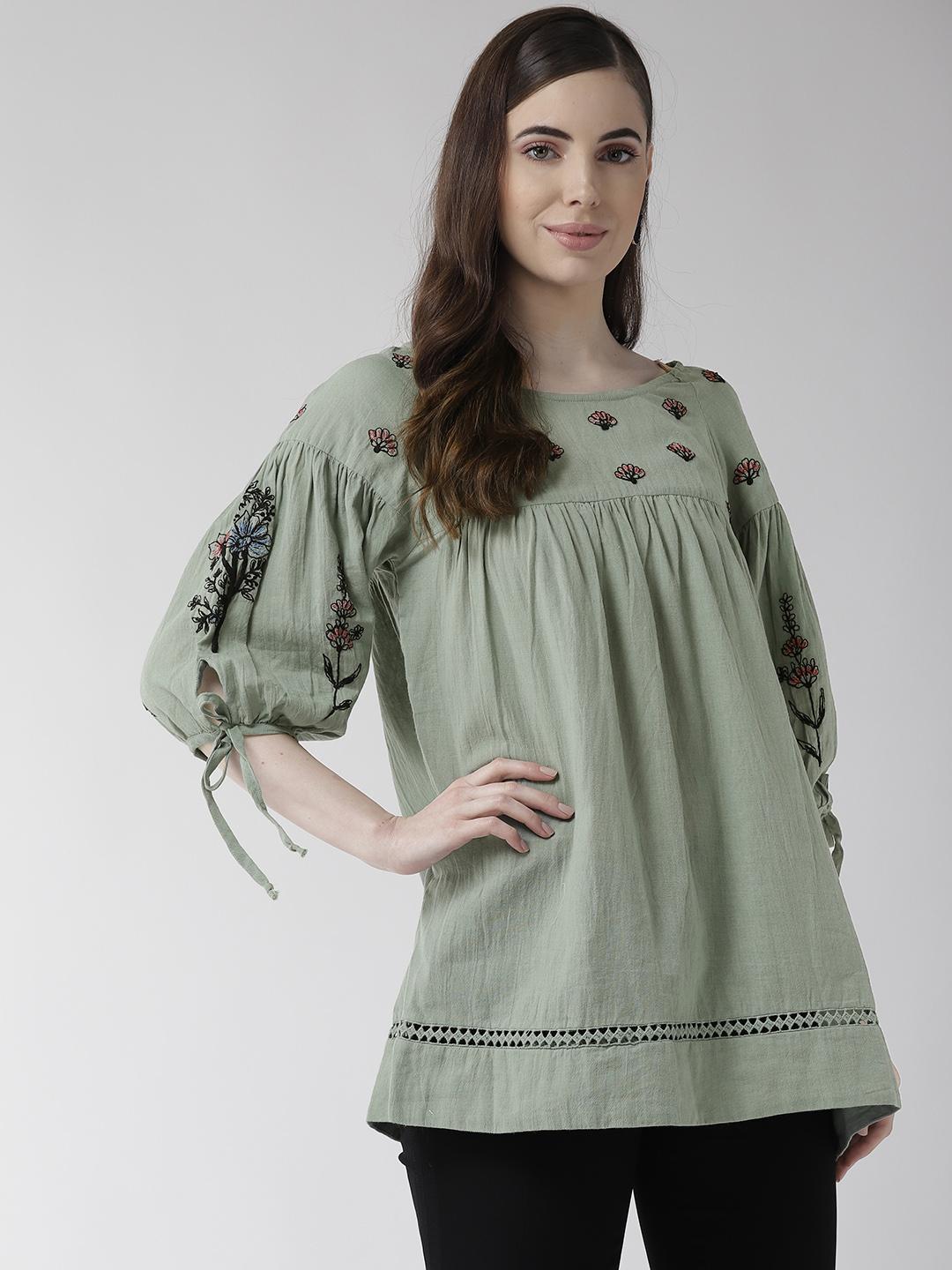 Mint Green Embroidered A-line Top