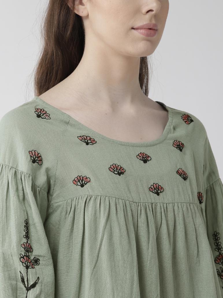 Mint Green Embroidered A-line Top