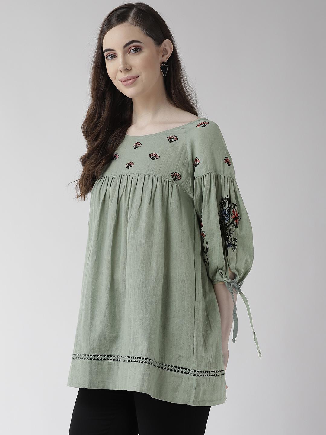Mint Green Embroidered A-line Top