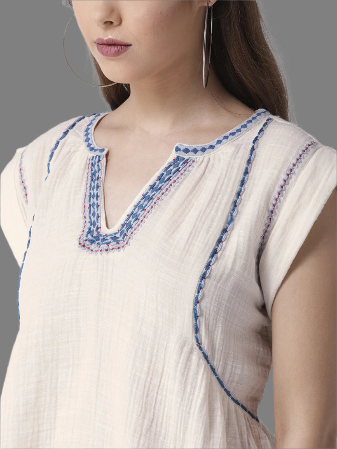 Cotton Gauze Embroidered Boxy Top