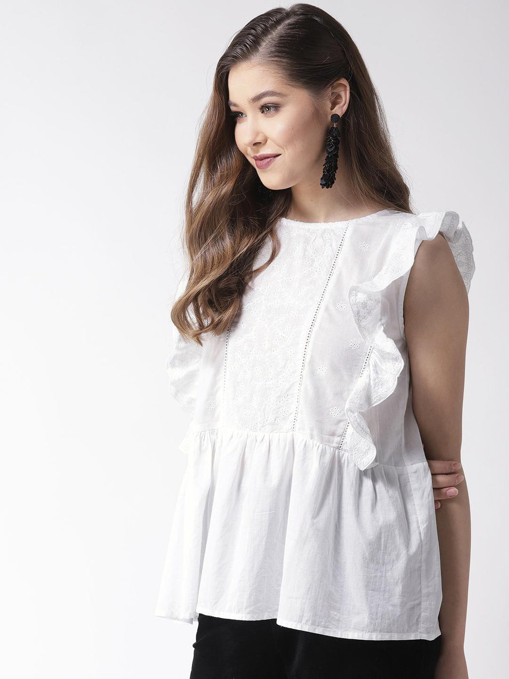 Scoup White Embroidered A-Line Pure Cotton Top