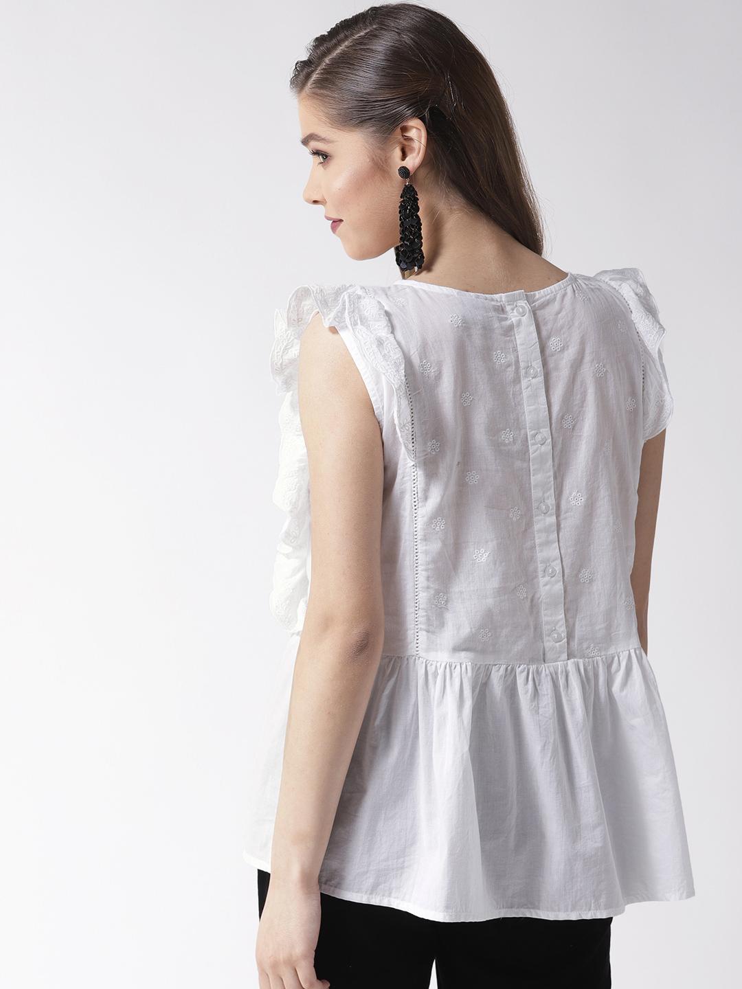Scoup White Embroidered A-Line Pure Cotton Top