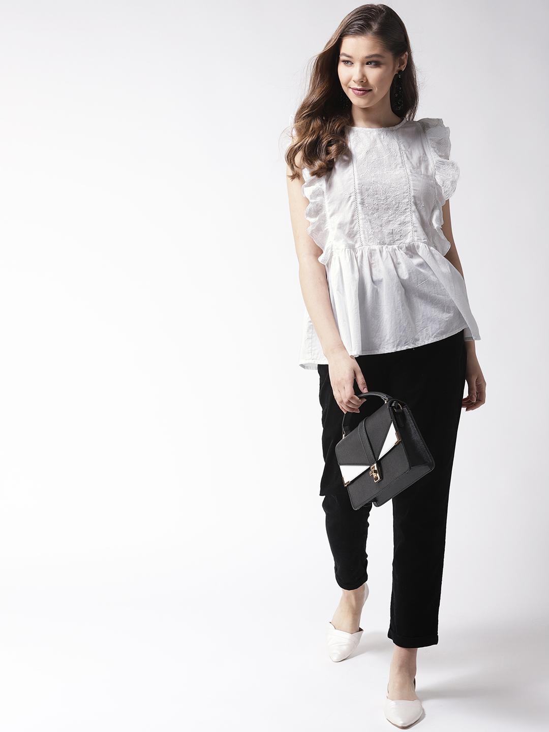 Scoup White Embroidered A-Line Pure Cotton Top