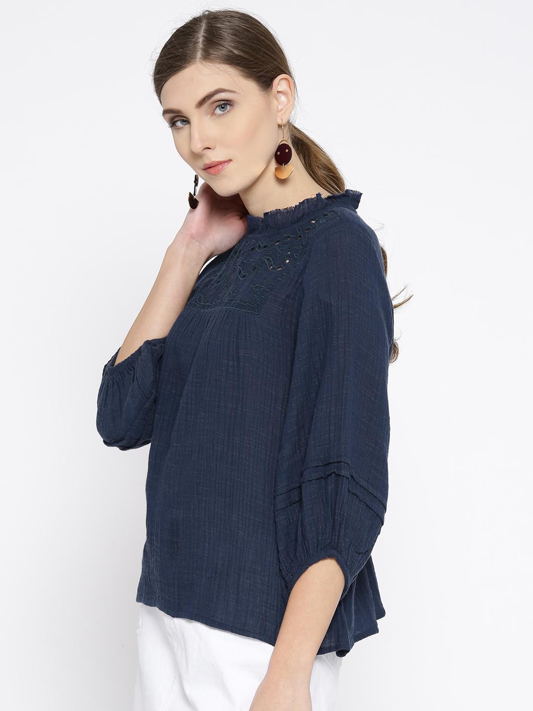 Scoup Navy Blue A-Line Cotton Top