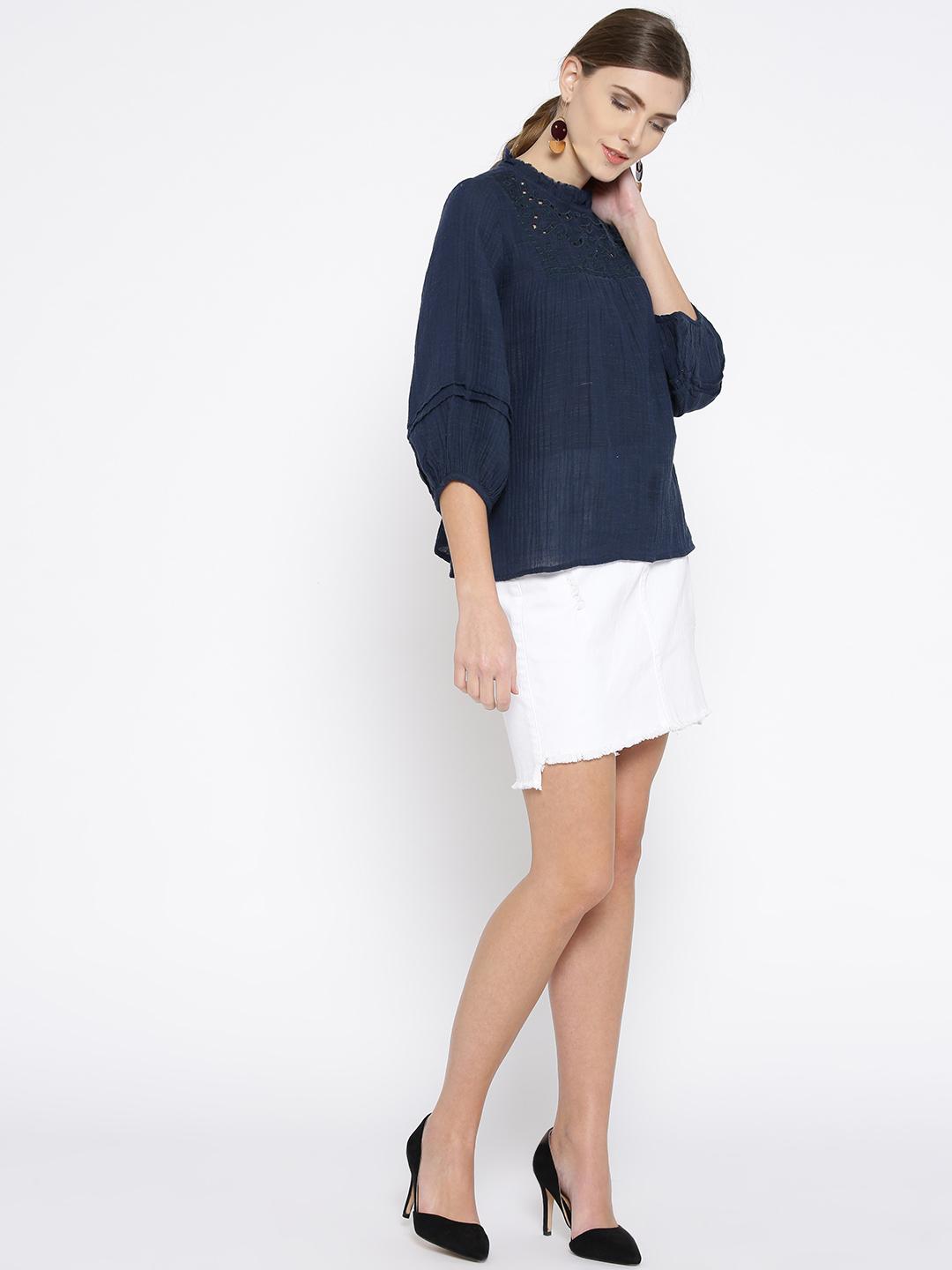 Scoup Navy Blue A-Line Cotton Top