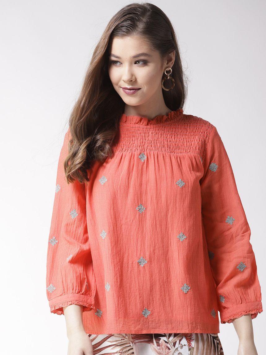 Orange Embroidered Top