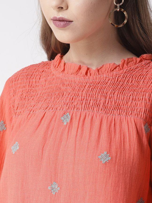 Orange Embroidered Top