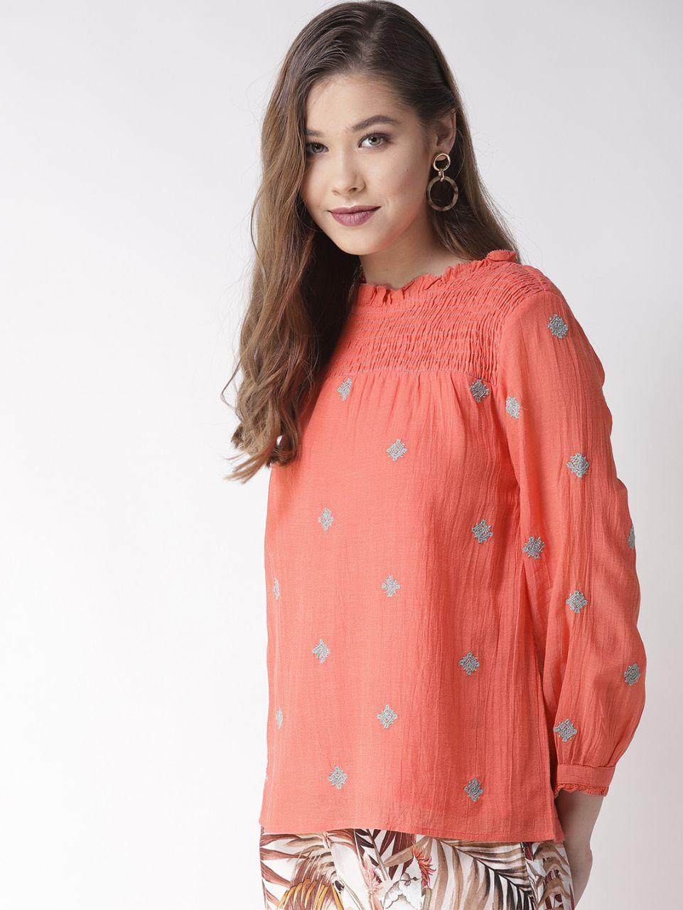 Orange Embroidered Top