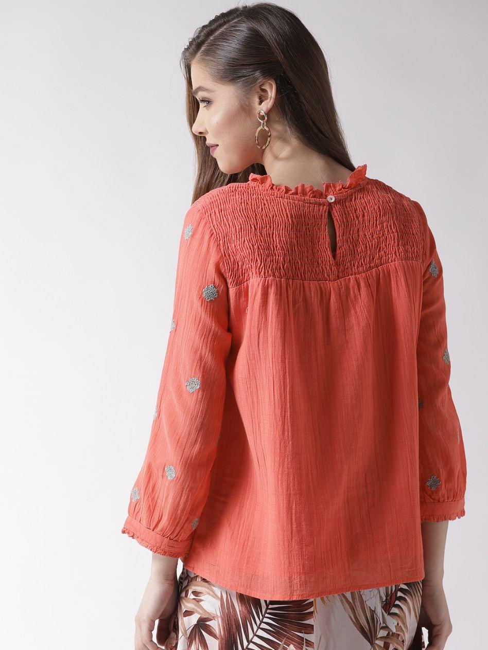 Orange Embroidered Top