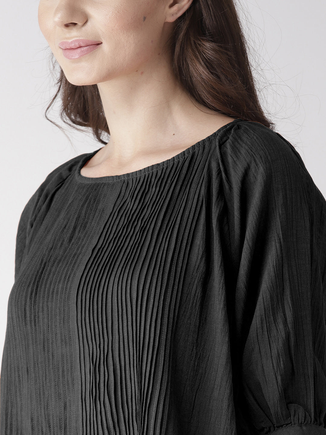 Scoup Black Pintuck Detail Top