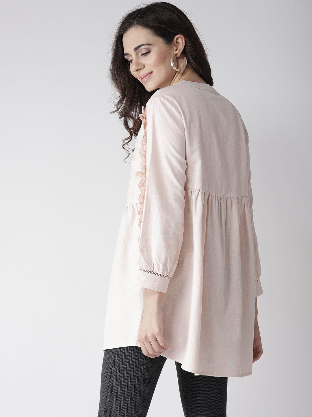 Dusty Pink Embroidered Tunic Top with Frill Detail on Sleeves