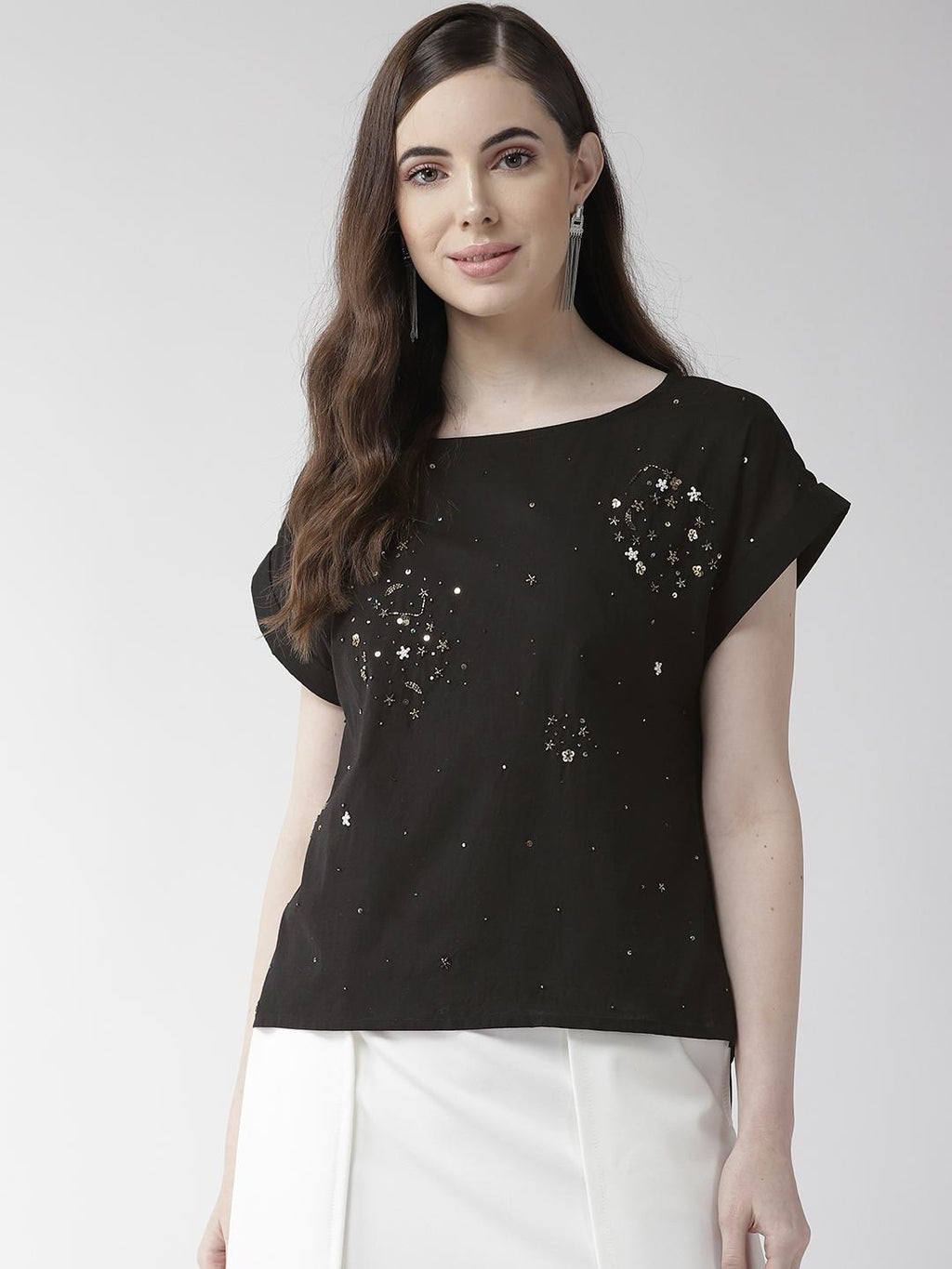 Black Cotton Embellishment Top
